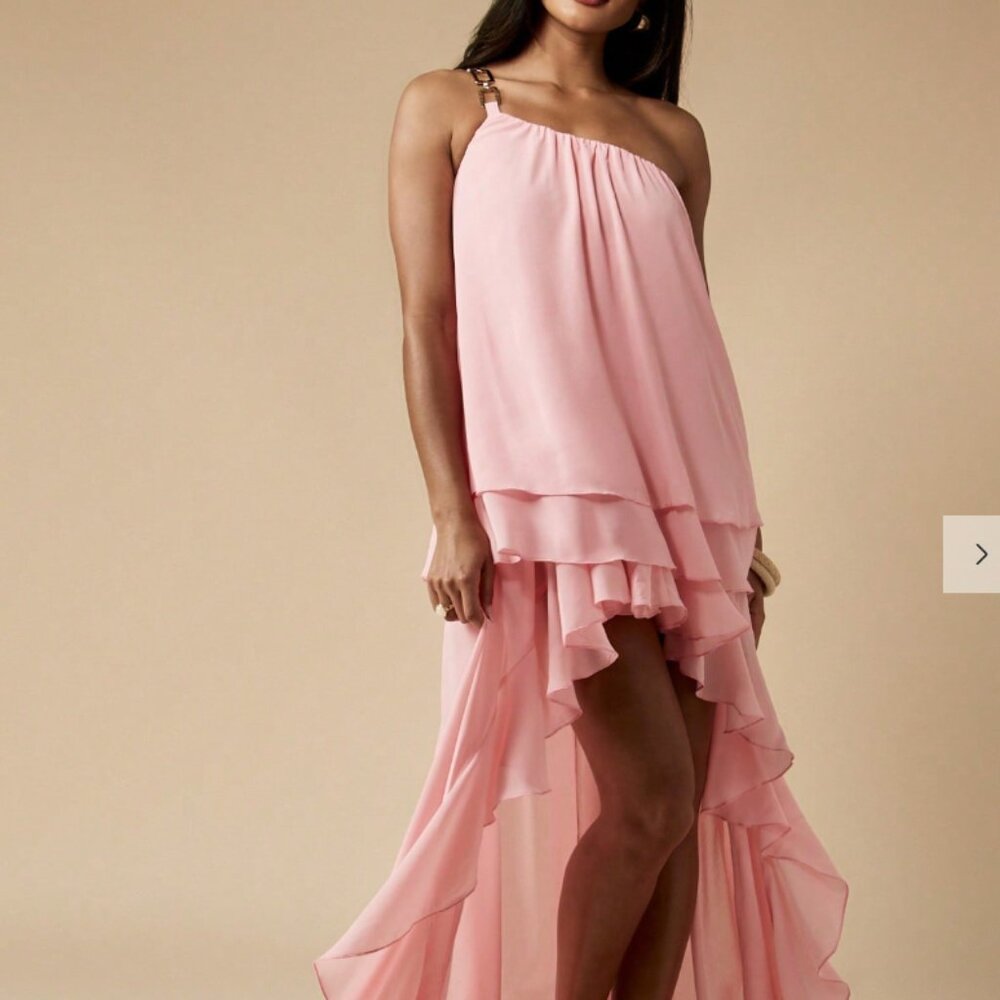 MISSGUIDED Asymmetric High Low Chiffon One Shoulder Maxi Dress